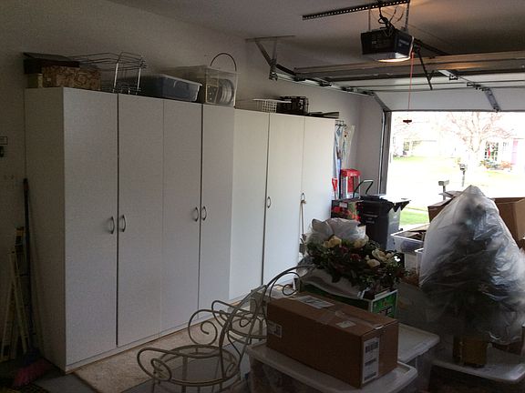 Garage with cabinets