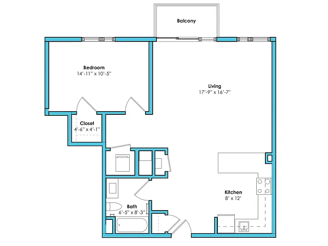 Floor plan One Bedroom One Bath (847 SF)