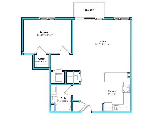 Floor plan One Bedroom One Bath (847 SF)
