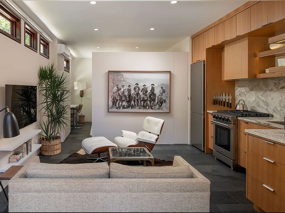 View of living room and adjacent Kitchen