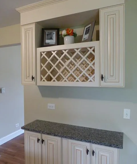 Wine rack above coffee bar