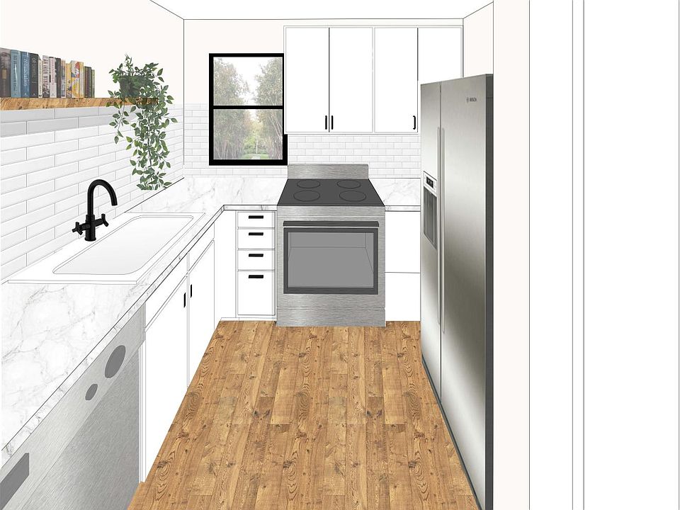 Brand new kitchen with quartz countertop, stainless appliances and pull down faucet