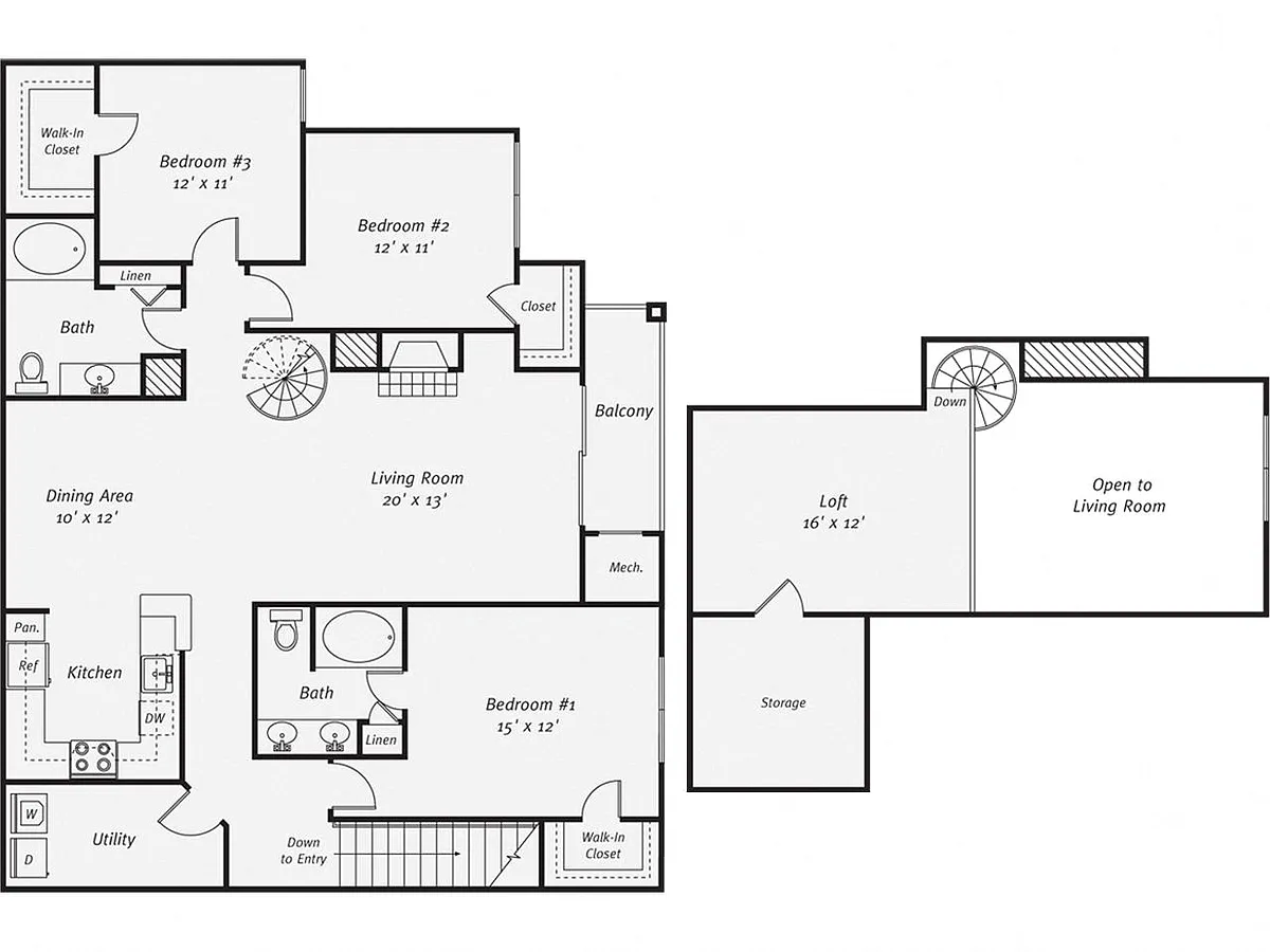 Floor plan 3 Bed/2 Bath Loft-C1L