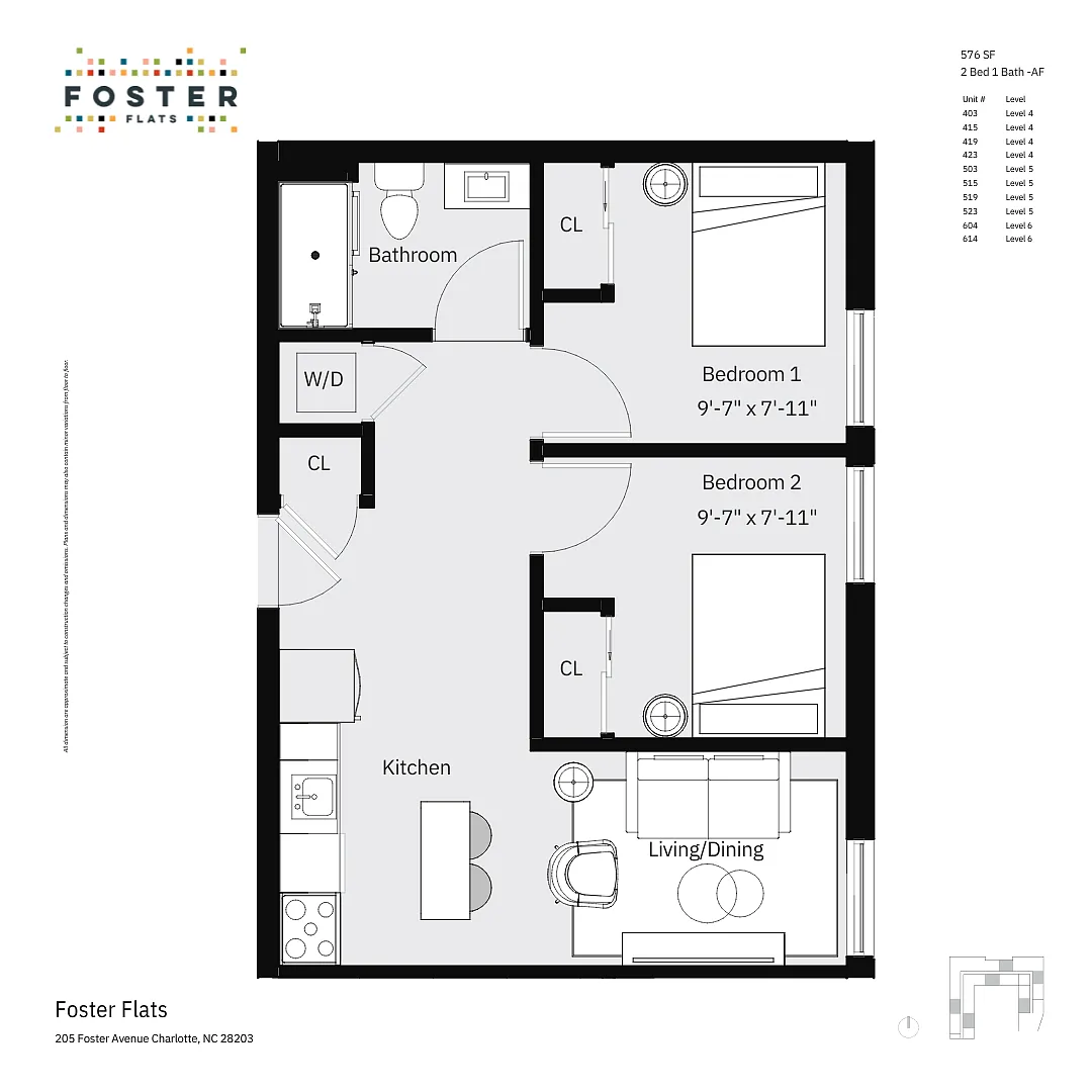 Floor plan 2 Bed 1 Bath - A Furnished