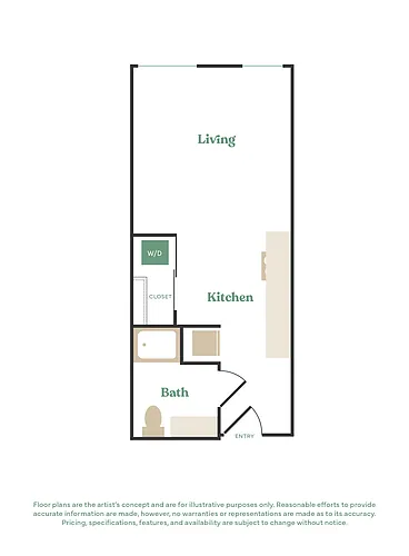 Floor plan Studio, 1 Bath - Apt E