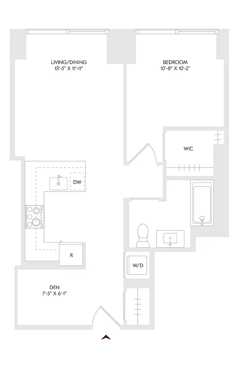 Floor plan 1 Bed 1 Bath + Den D