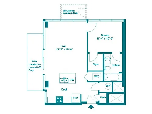 Floor plan One Bedroom One Bath (728 SF)