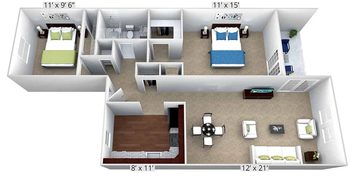 Floor plan 2 Bedroom 1 Bath