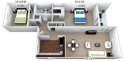 Floor plan 2 Bedroom 1 Bath