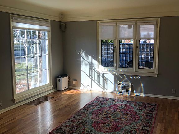 Gas fireplace and bright light living room.