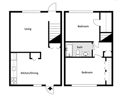 Floor plan 2 Bed 1 Bath Townhome