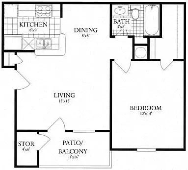 Floor plan 1 Bed, 1 Bath 644 SF 11