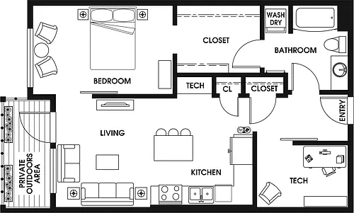 Floor plan 1 Bed/1 Bath Den ARCH-B1-2