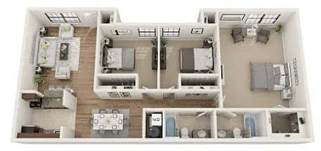 Floor plan 3 Bedroom | 2 Bath