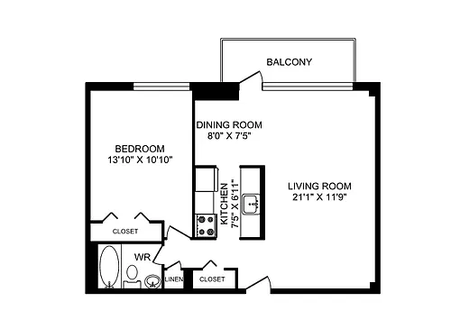 Floor plan 1 Bedroom 1 Bed 1 Bath 5