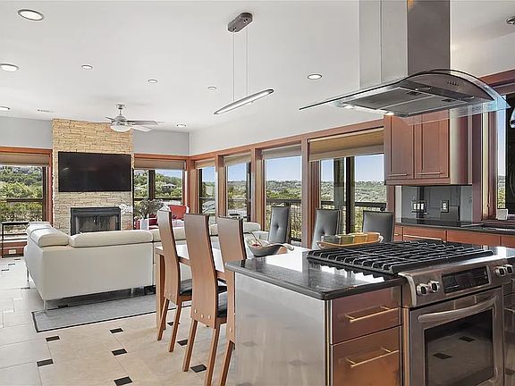 Kitchen facing dining and living room