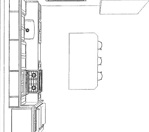 Kitchen layout showing the island