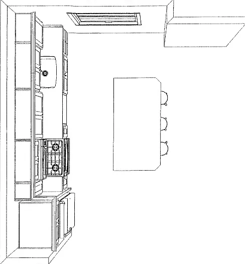 Kitchen layout showing the island