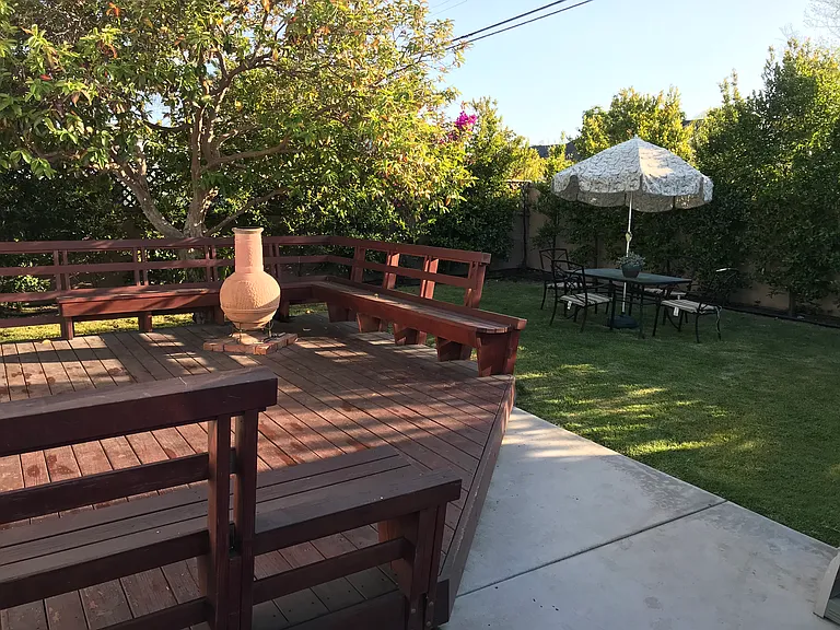 Spacious back yard provides breathing room and ideal space for a dog.