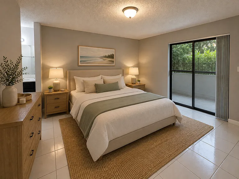 Staged with AI. Master Bedroom.