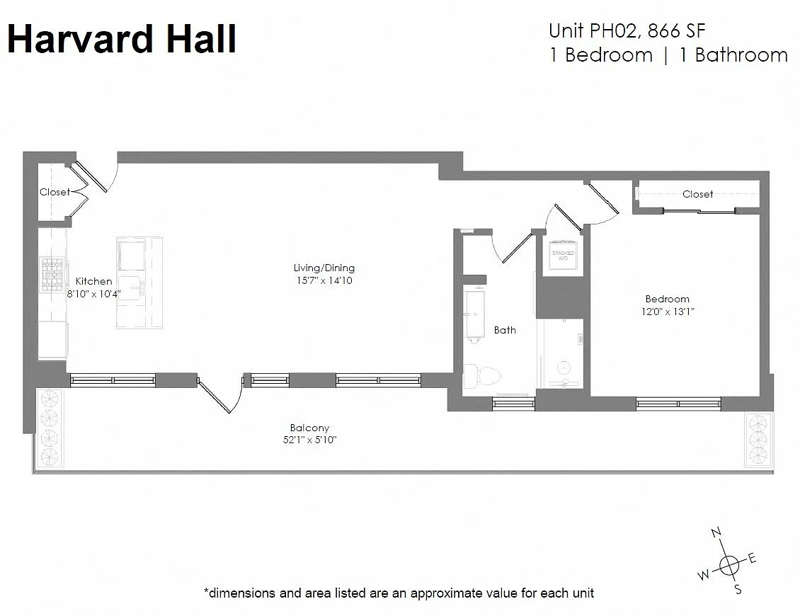 Floor plan Penthouse 1B1B with Balcony