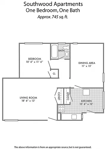 Floor plan 1 Bedroom 1 Bath_745 sq ft