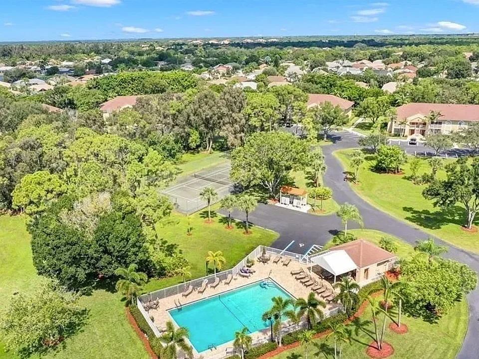 Aerial view of The Greens Private Community Pool Club House and Mail area.