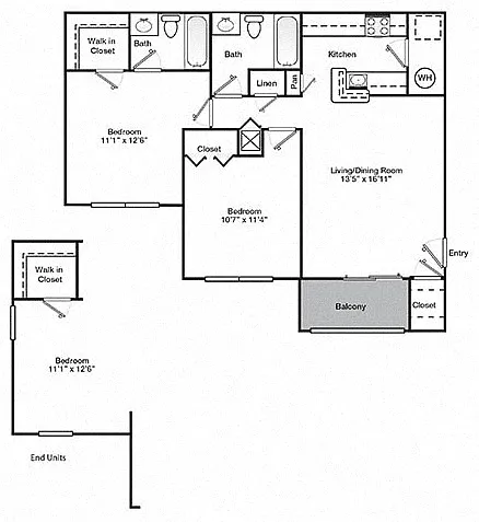 Floor plan Two Bedroom Two Bathroom 60%