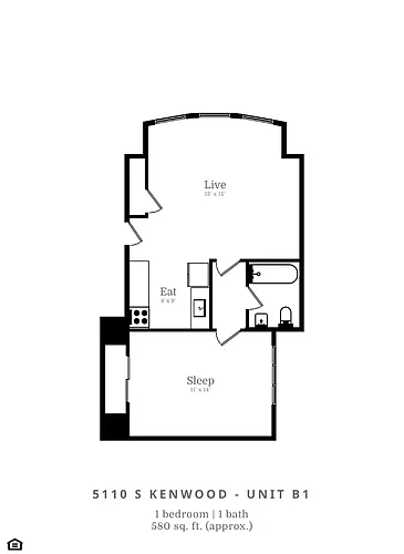 Floor plan 1 Bed | 1 Bath (B1)