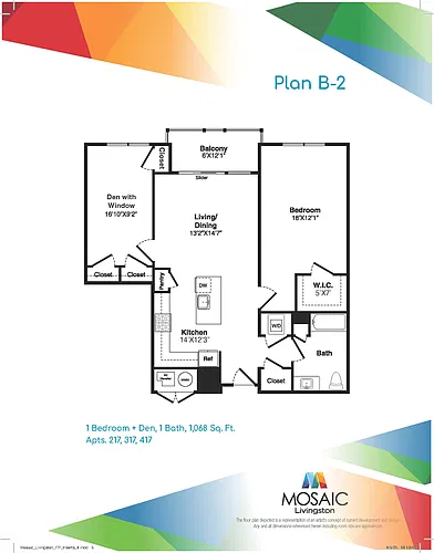 Floor plan One Bedroom One Bath Plus Den (B-2)
