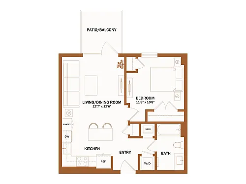 Floor plan B2.1 - 1 Bed | 1 Bath