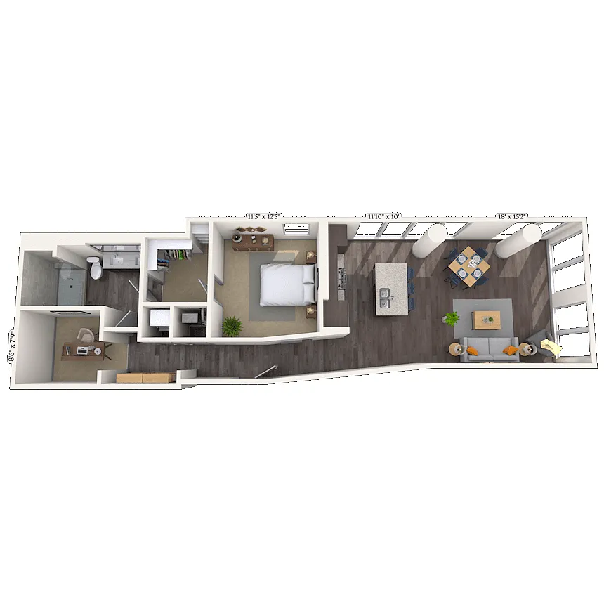 Floor plan Traditional 1x1 1013 SF