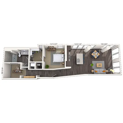 Floor plan Traditional 1x1 1013 SF