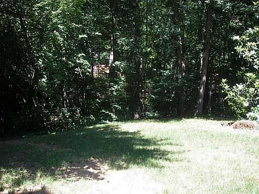 Level backyard with lots of mature hardwoods.