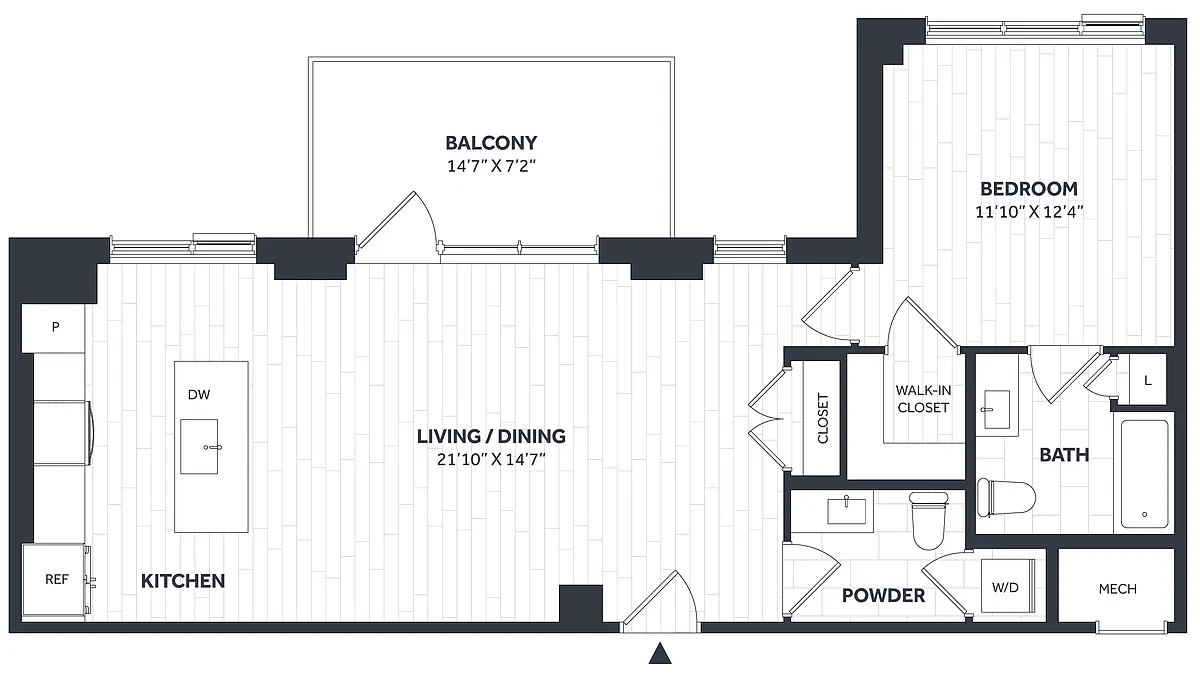 Floor plan 1 Bed/1.5 Bath PH - Stratos - AA06b