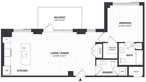 Floor plan 1 Bed/1.5 Bath PH - Stratos - AA06b