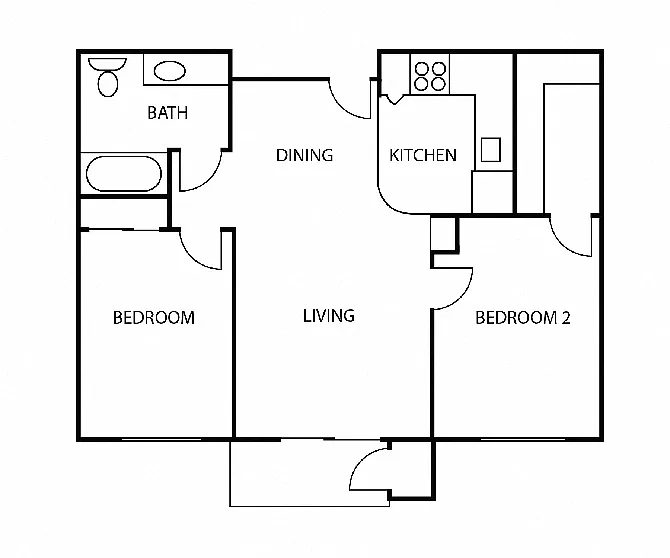 Floor plan 2 BR, 1 BA