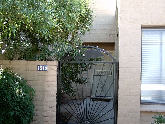 Front entry with custom iron "javelina gate"