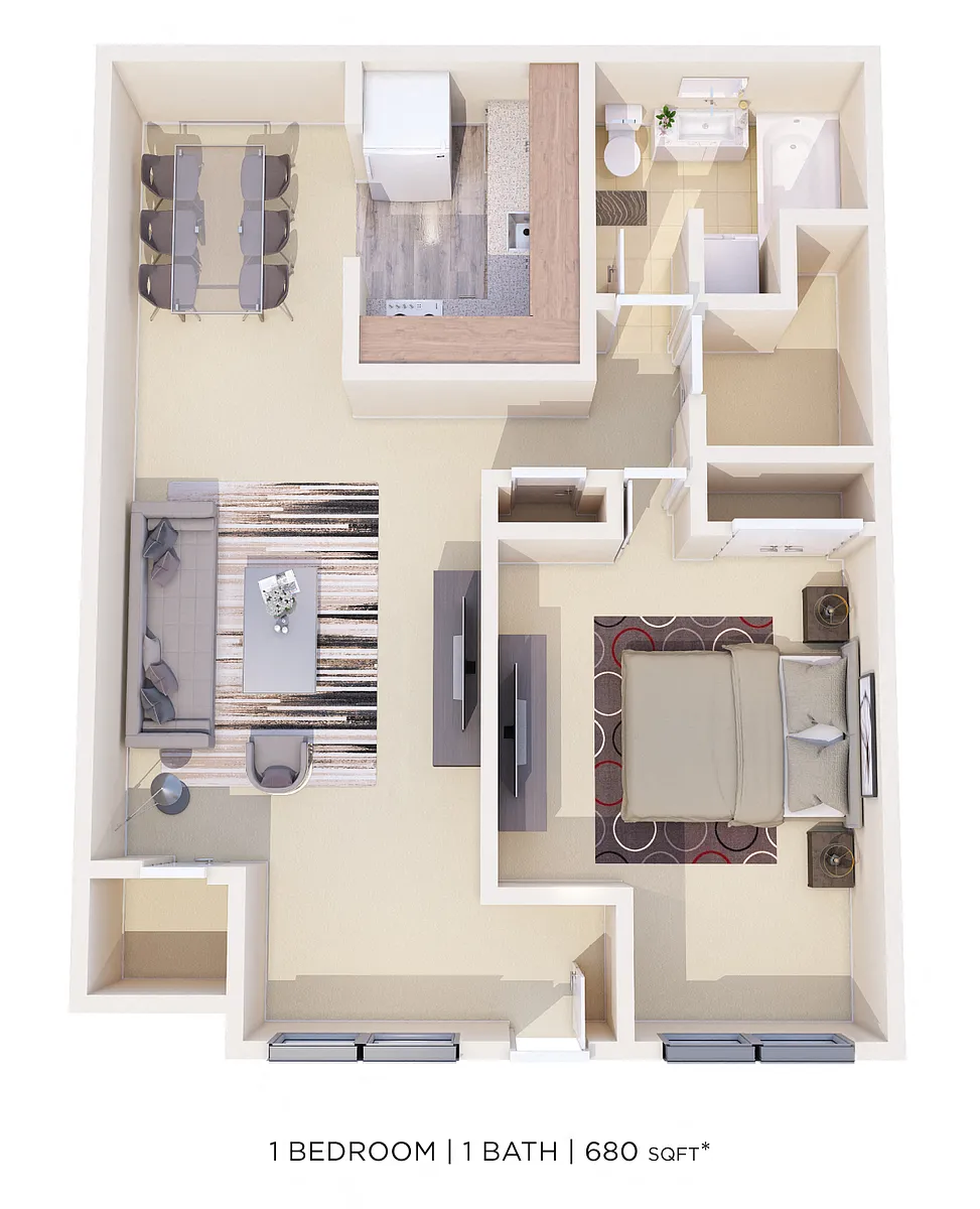 Floor plan One Bedroom - 680 sqft