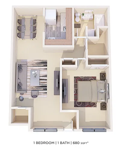 Floor plan One Bedroom - 680 sqft