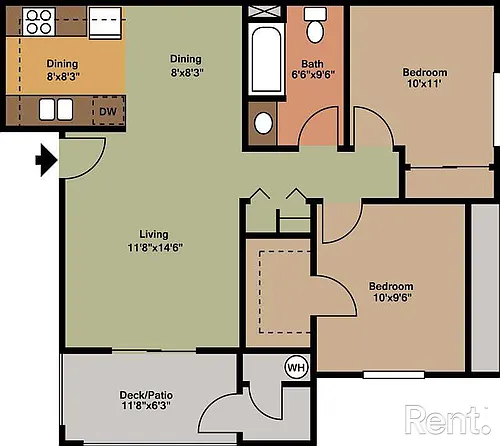 Floor plan 2 Bedroom 1 Bathroom
