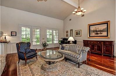 Beautiful living room with custom mahogany doors