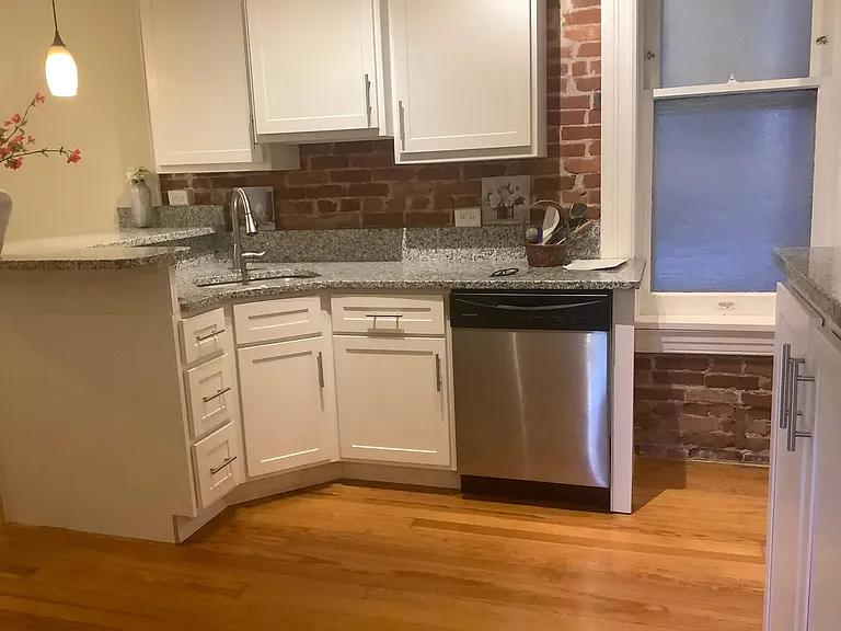 Kitchen sink and dishwasher.