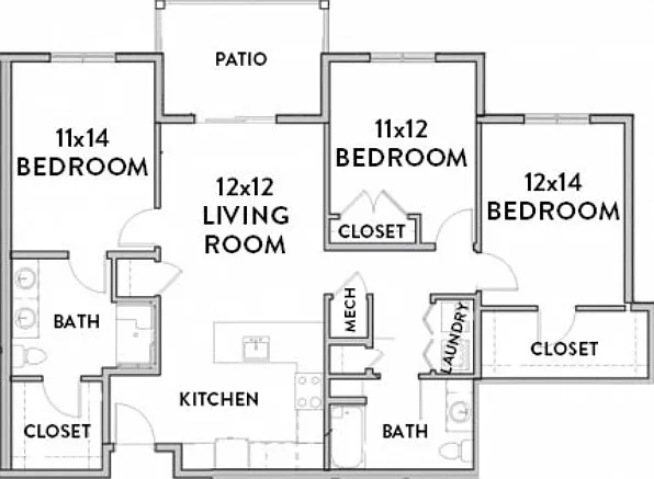 3 Bedroom C Floor Plan with Room Dimensions 3 Bedroom C Floor Plan with Room Dimensions