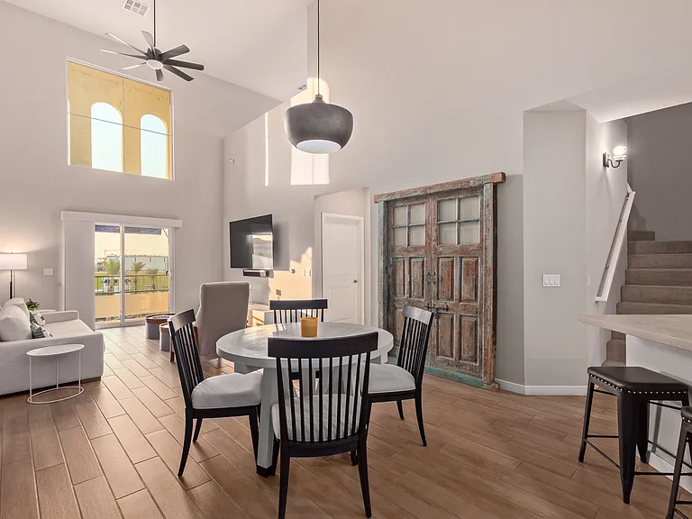 Dining area and stools for dining at kitchen bar
