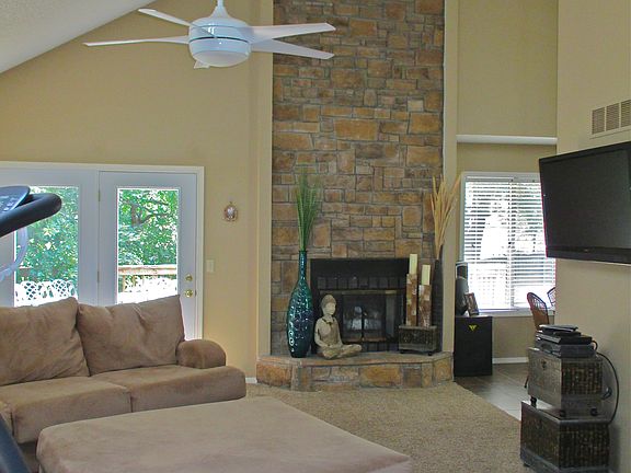 Gorgeous stone fireplace. 