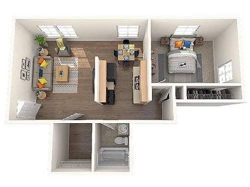 Floor plan One Bedroom One Bath (A)
