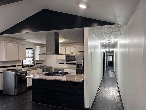 Kitchen island and hallway