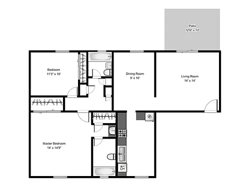 Floor plan 2 Bedroom, 2 Bath