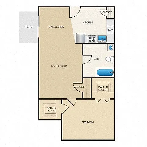 Floor plan 1BR/1BA Pearl